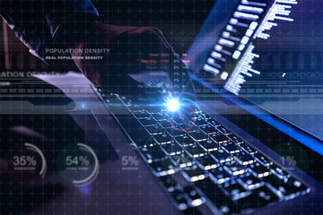 close up keybaord of futuristic laptop with 3d interface b