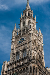 Fototapeta na wymiar A clock tower of the New Town Hall, Munich