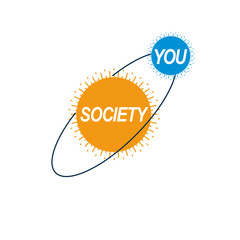 Social Relations conceptual logo, unique vector symbol. Society and person, social interaction.