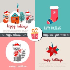 Merry christmas and happy new year cards in flat style