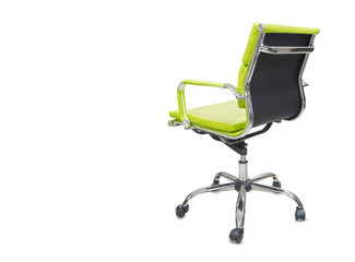The back view of office chair from green leather. Isolated