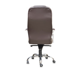 The back view of office chair from brown leather. Isolated