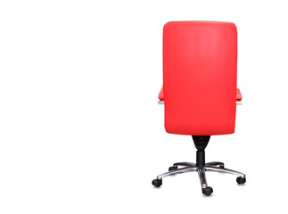 The back view of office chair from red leather. Isolated
