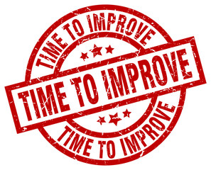 time to improve round red grunge stamp