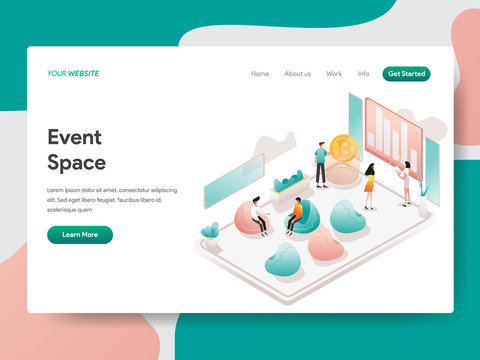 Landing Page Template Of Event Space Illustration Concept. Isometric Design Concept Of Web Page Design For Website And Mobile Website.Vector Illustration