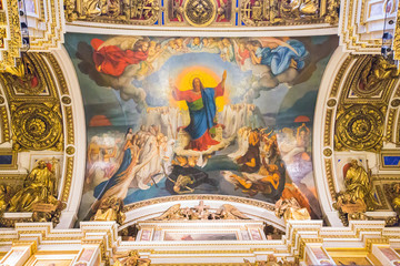 Saint Isaac's Cathedral, interior. Ornate religious edifice with gold dome - Saint Petersburg, Russia