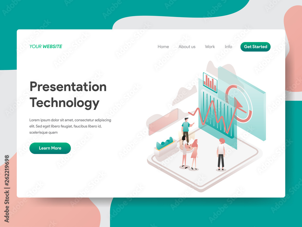 Poster landing page template of presentation technology illustration concept. isometric design concept of w