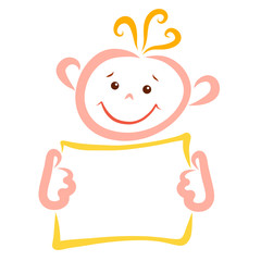 the child is holding a blank sheet of paper