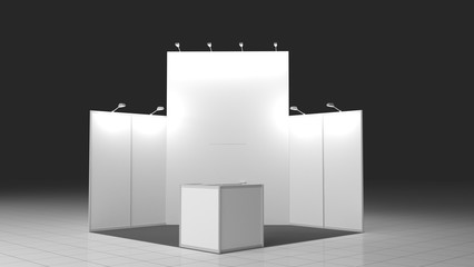 Simple Emply Booth 4x4 meters. Mockup. 3D rendering template