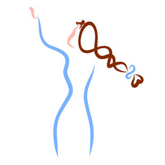 slender woman with a long pigtail waving her hand or writing