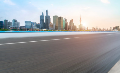 Empty Asphalt Road Through Modern City of Shanghai, China..