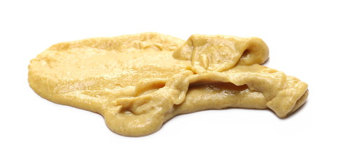 Yellow mustard sauce, spread isolated on white background