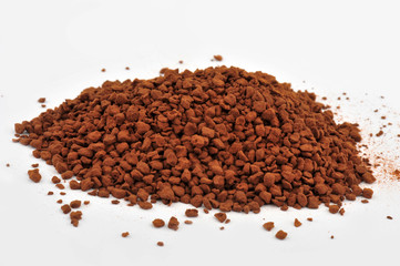 Instant coffee grains isolated on white background and texture