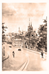 watercolor street sight illustration. Kiev city. Ukraine