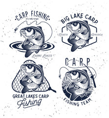 Emblematy i etykiety Vintage Carp Fishing. . Ilustracji wektorowych. - 262222067