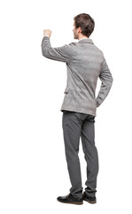 back view of writing business man in suit.