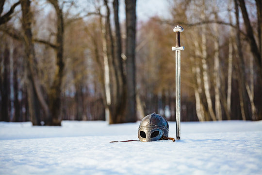 Image Of Silver Sword And Helmet From Game Of Thrones