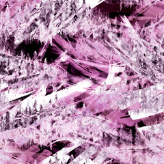  Seamless watercolor pattern, background.purple, pink spruce, pine, cedar, larch, purple, abstract forest, silhouette of trees. Art illustration for your design. Abstract paint splash. Grunge texture