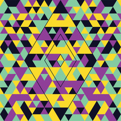 Fototapeta premium Geometric seamless pattern with colorful triangles. Turquoise, yellow and purple.