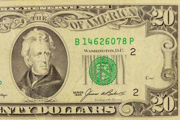 Macro shot of twenty dollar bill