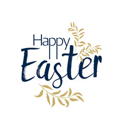 Happy Easter calligraphy lettering and gold tree branches.