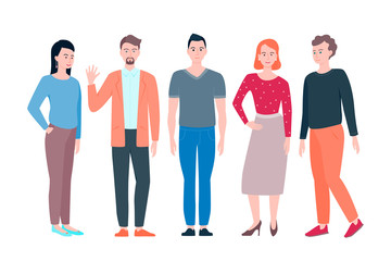 Fototapeta premium Young men and women in flat design people characters