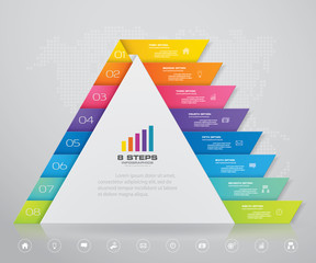8 steps pyramid with free space for text on each level. infographics, presentations or advertising. EPS10.