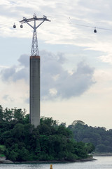 Obraz premium Cable car and cable car rails or Gondola lift and Tall concrete Post in Sentosa Singapore