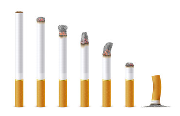 Smoldering cigarette in a line set, realistic style