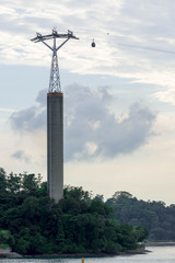 Obraz premium Cable car and cable car rails or Gondola lift and Tall concrete Post in Sentosa Singapore