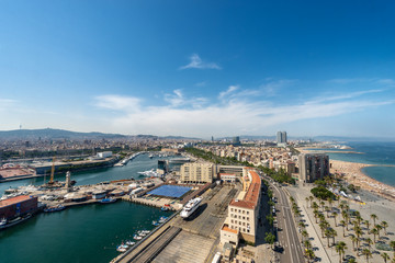 Obraz premium Aerial view of Barcelona Spain - Barceloneta beach and Port Vell