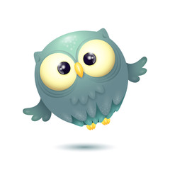 Cute blue owl flying