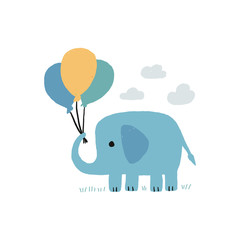 Elephant with balloons Childish print. Vector children's illustration