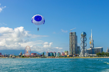 Balloon flight over the black sea off the coast of Batumi