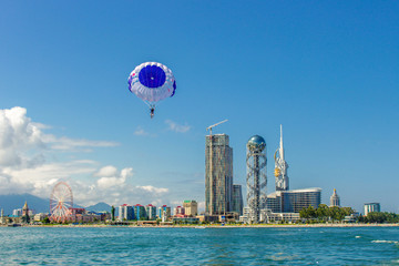 Balloon flight over the black sea off the coast of Batumi