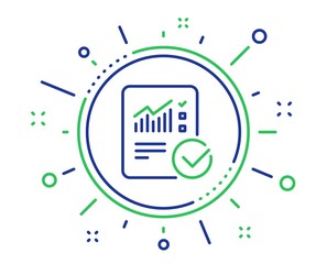 Checklist document line icon. Analysis Chart or Sales growth report sign. Statistics data symbol. Quality design elements. Technology checked calculation button. Editable stroke. Vector