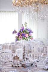 Beautiful table arrangament in restaurant for wedding