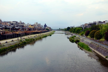 View of Kyoto river banks, Japan.