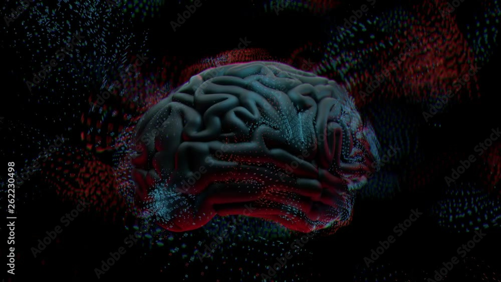 Poster 3d render abstract background with brain surrounded with polygonal structures. complex mind concept.