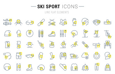 Set Vector Line Icons of Ski Sport.