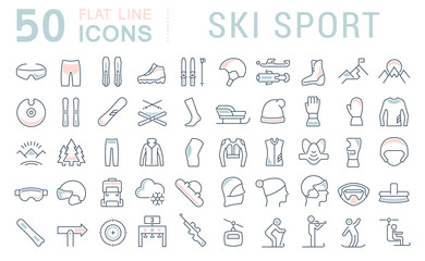 Set Vector Line Icons of Ski Sport.