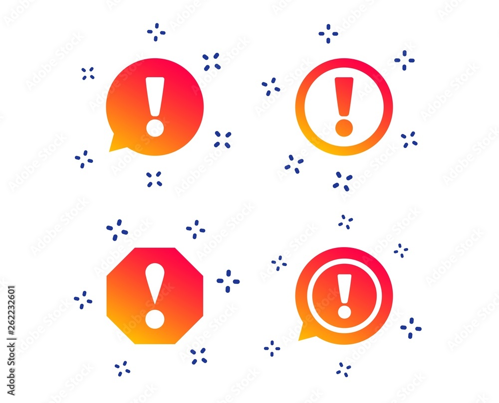 Aufkleber attention icons. exclamation speech bubble symbols. caution signs. random dynamic shapes. gradient e