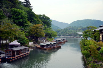 Boat on the river in Kyoto, Japan.