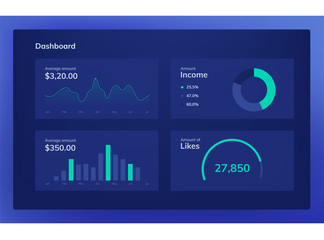 Set of flat design UI elements for website and mobile applications. Dark blue color