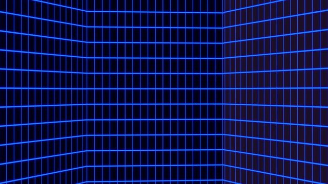Vertical blue retro-futuristic 80s synthwave grid background. Seamless loop futuristic background.