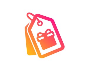 Coupons with Gifts icon. Present box or Sale sign. Birthday Shopping symbol. Package in Gift Wrap. Classic flat style. Gradient coupons icon. Vector