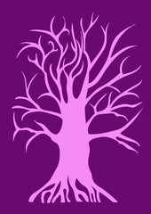 pink tree silhouette on a violett background