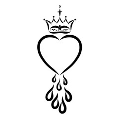 heart with drops and a crown with a bird and a cross