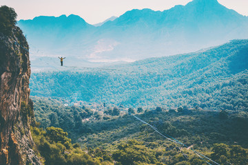 Highline in the mountains.