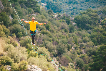 Highline in the mountains.